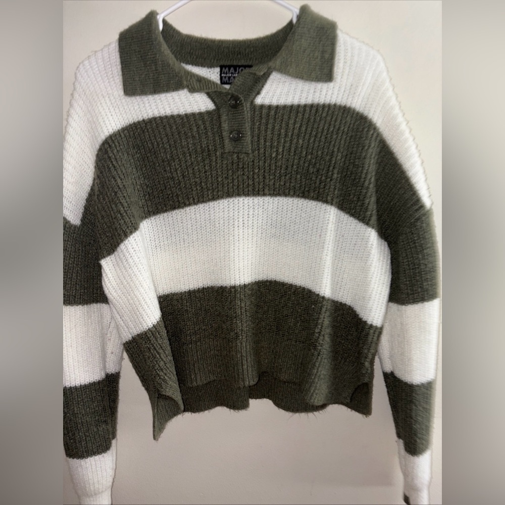 Madewell Olive and White Striped Sweater